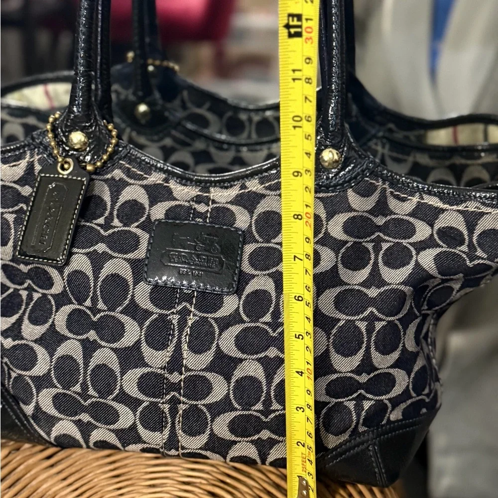 Coach Bleecker Signature Canvas Jacquard Tote Bag Navy Leather Trim Vintage Y2K - Picture 5 of 15